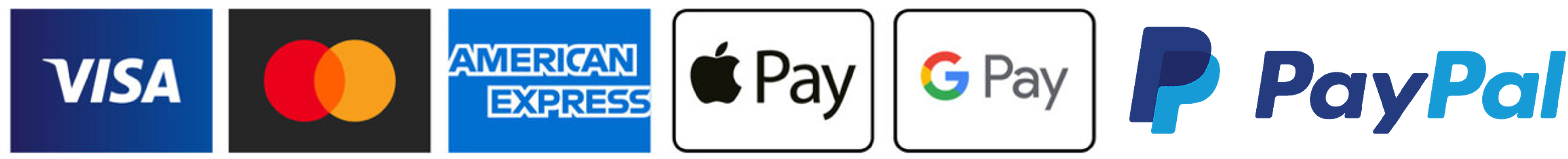 Métodos de pago: Visa, Mastercard, American Express, Apple Pay, Google Pay, PayPal